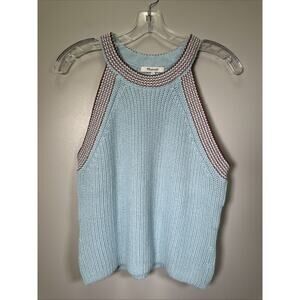 Madewell‎ Tank Women's L Imelda Cutaway Cotton Tank Stretch Blue Knit Spring